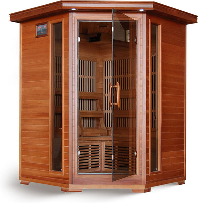 Infrared Sauna Built for Home Wellness, 7 Carbon Heaters, Canadian Red Cedar, 3-Person Corner Design