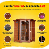 Hudson Bay 3-Person Cedar Corner Infrared Sauna with 7 Carbon Heaters