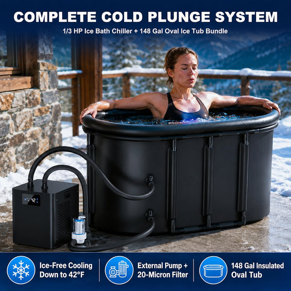 Cold Plunge Tub Chiller Kit Built for Home Recovery, 148 Gallon Capacity, 42°F Cooling, LED Touch Control